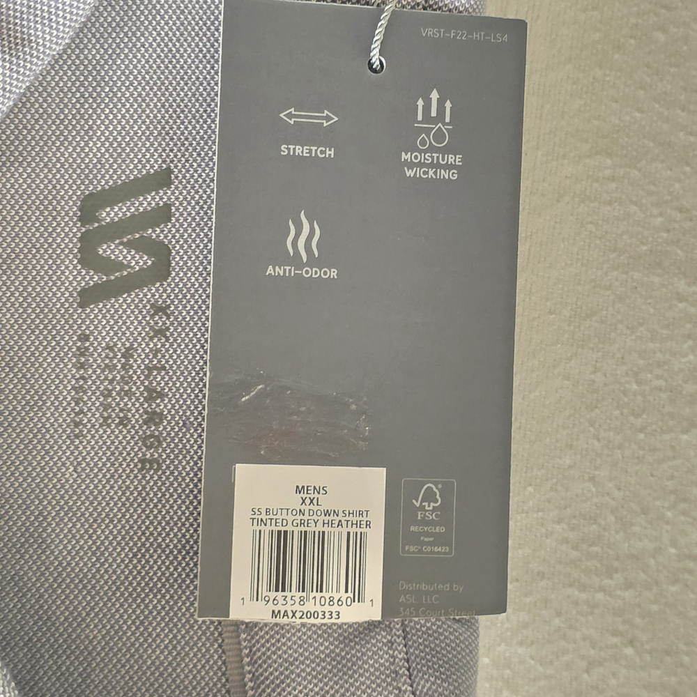Athleisure Workwear VRST Button Down Shirt Men’s XXL Grey Heather Stretch Polo - Picture 3 of 10
